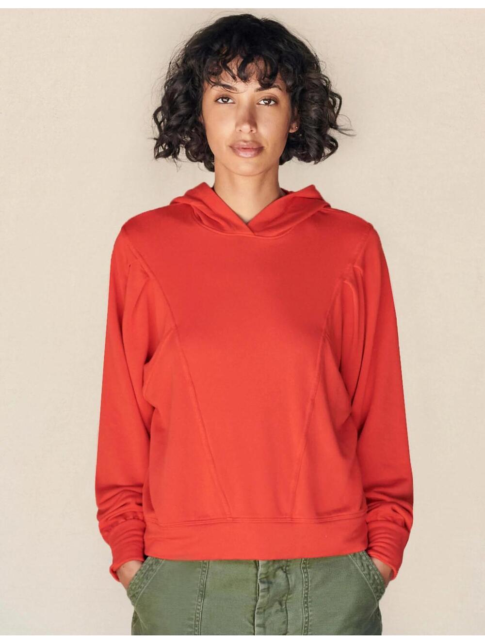Sundry Women’s Ruby Red Long Sleeve Pleated Hoodie Sweatshirt- Size 3 (M/L)